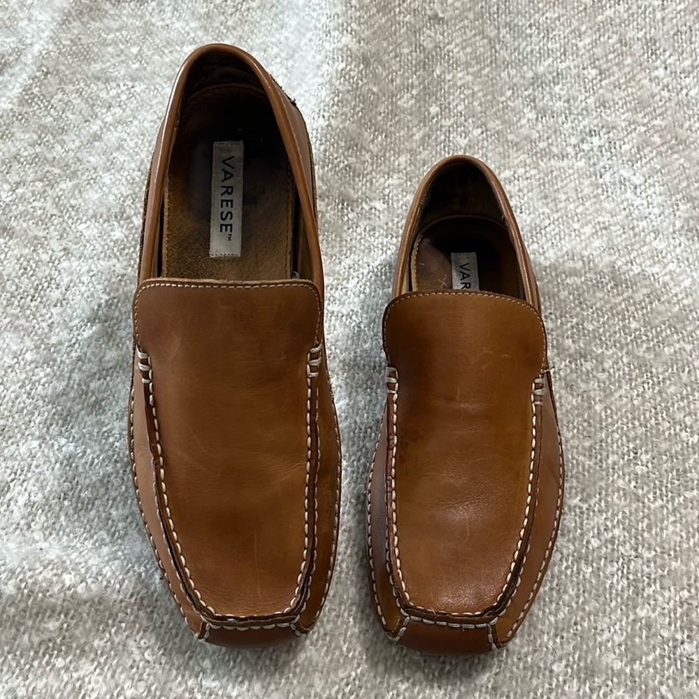 Varese Casual Max Brown Leather‎ Slip on Loafers Driving Shoes Size 10